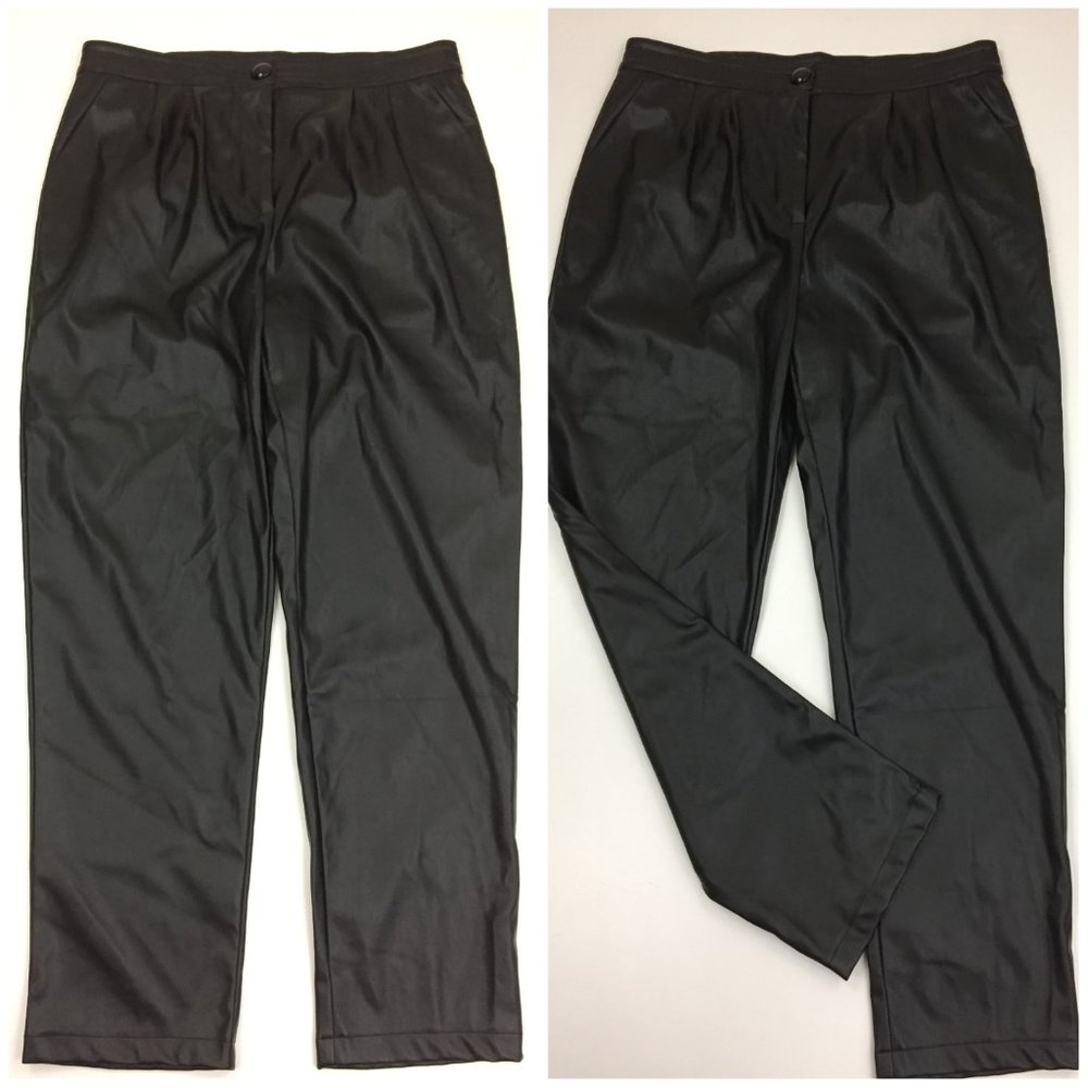 POLLY PRINCESS Black Faux Leather High Waist Tapered Leg Pant